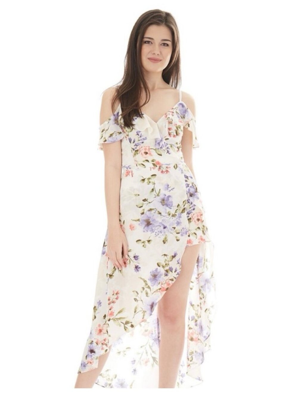 IZ Byer Cold Shoulder Asymmetrical Midi Romper Dress